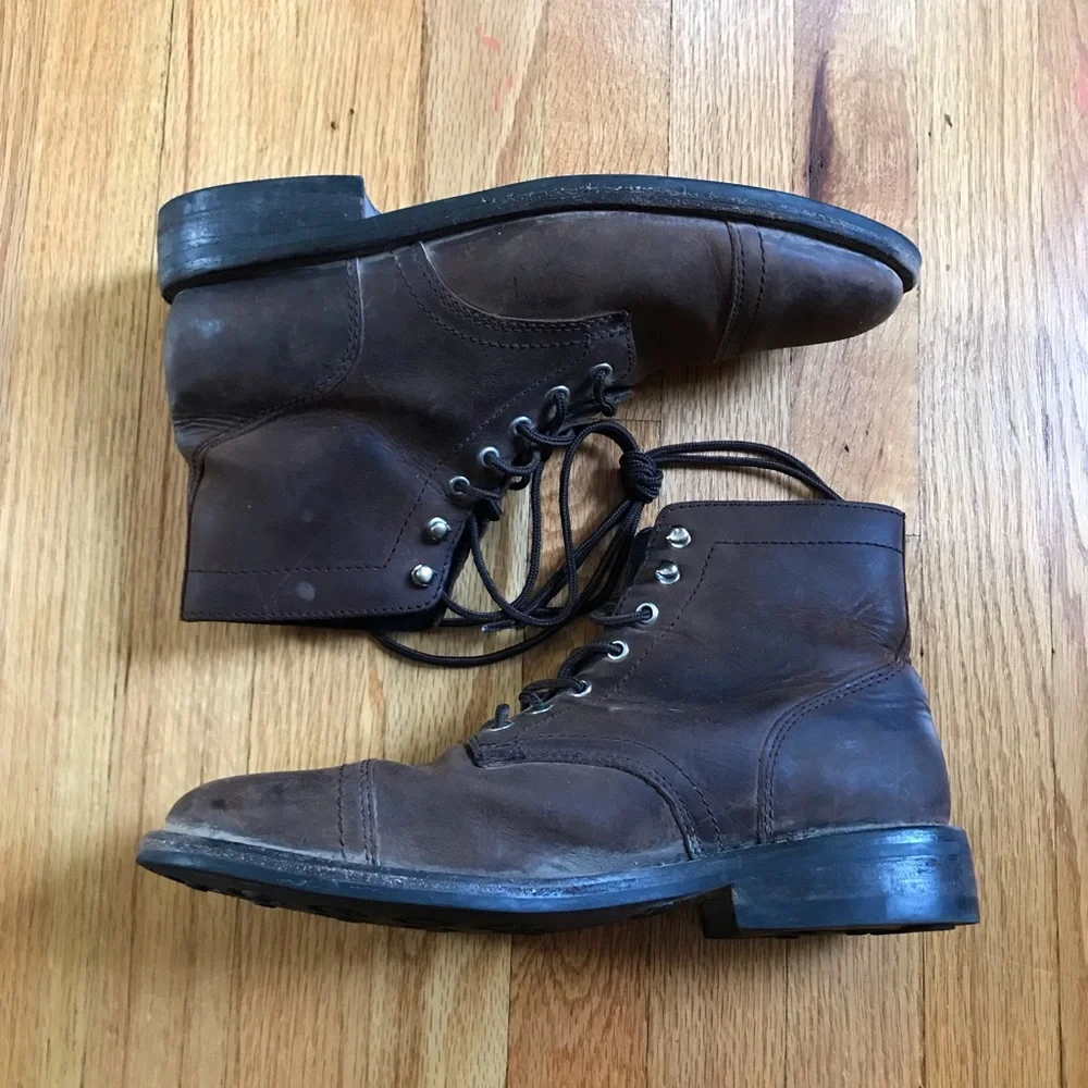 Thursday Boot Company Captain Men's Dark Brown Leather Lace-Up Cap-Toe Boots 9.5